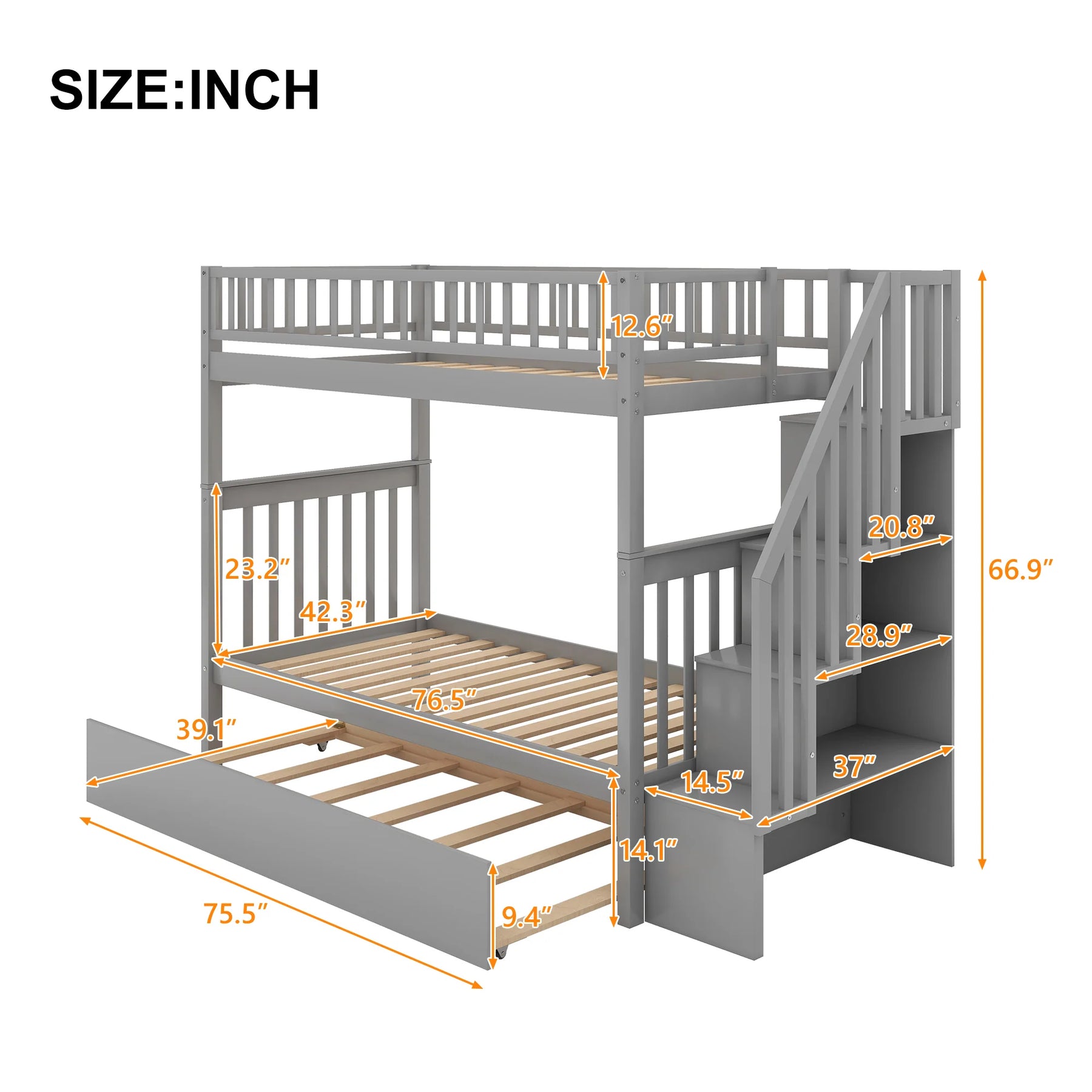 AECOJOY Twin Over Twin Bunk Bed with Trundle and Storage, Solid Pine Wood White