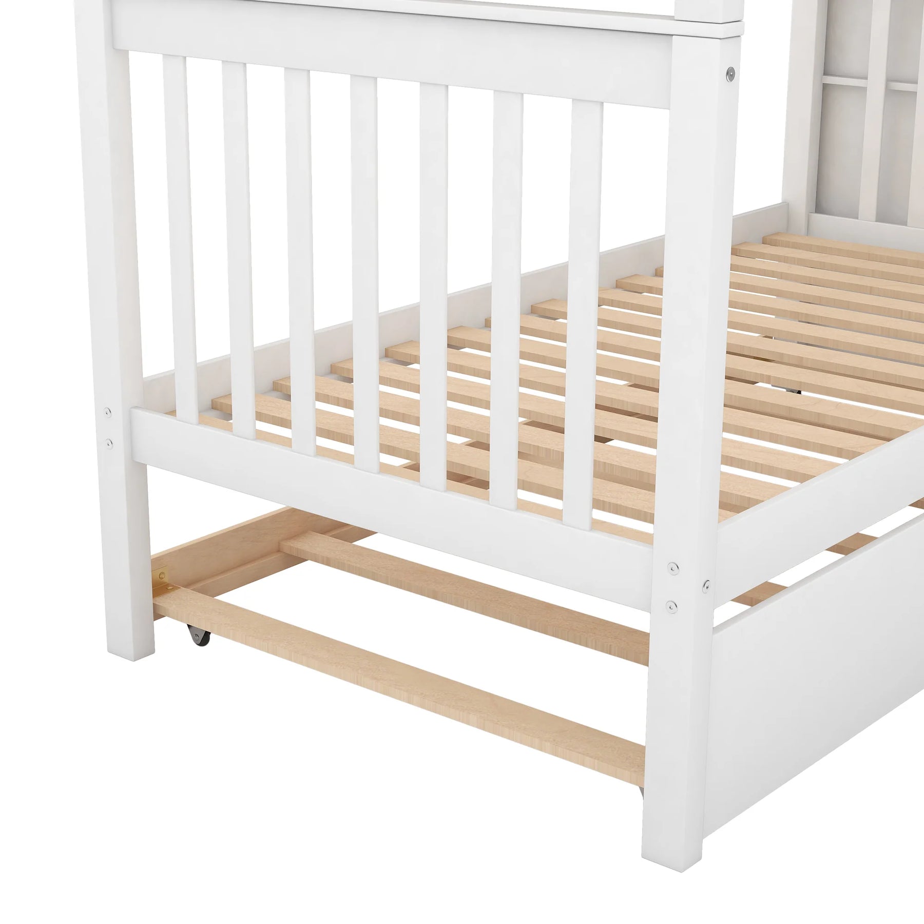 AECOJOY Twin Over Twin Bunk Bed with Trundle and Storage, Solid Pine Wood White