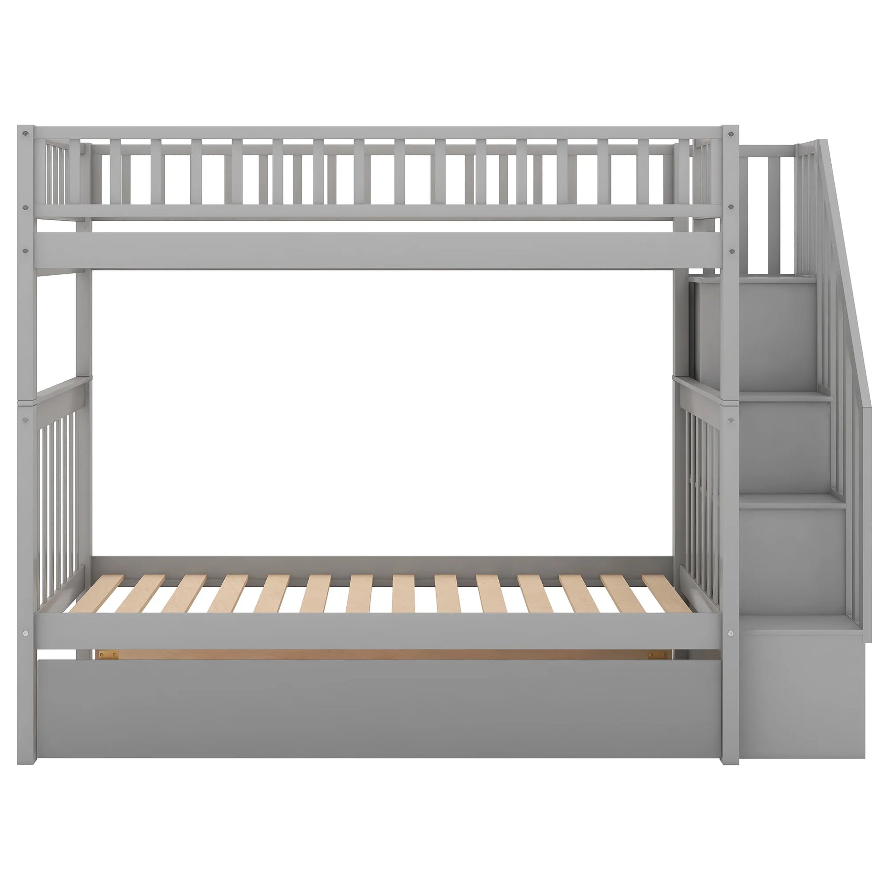 AECOJOY Twin Over Twin Bunk Bed with Trundle and Storage, Solid Pine Wood White