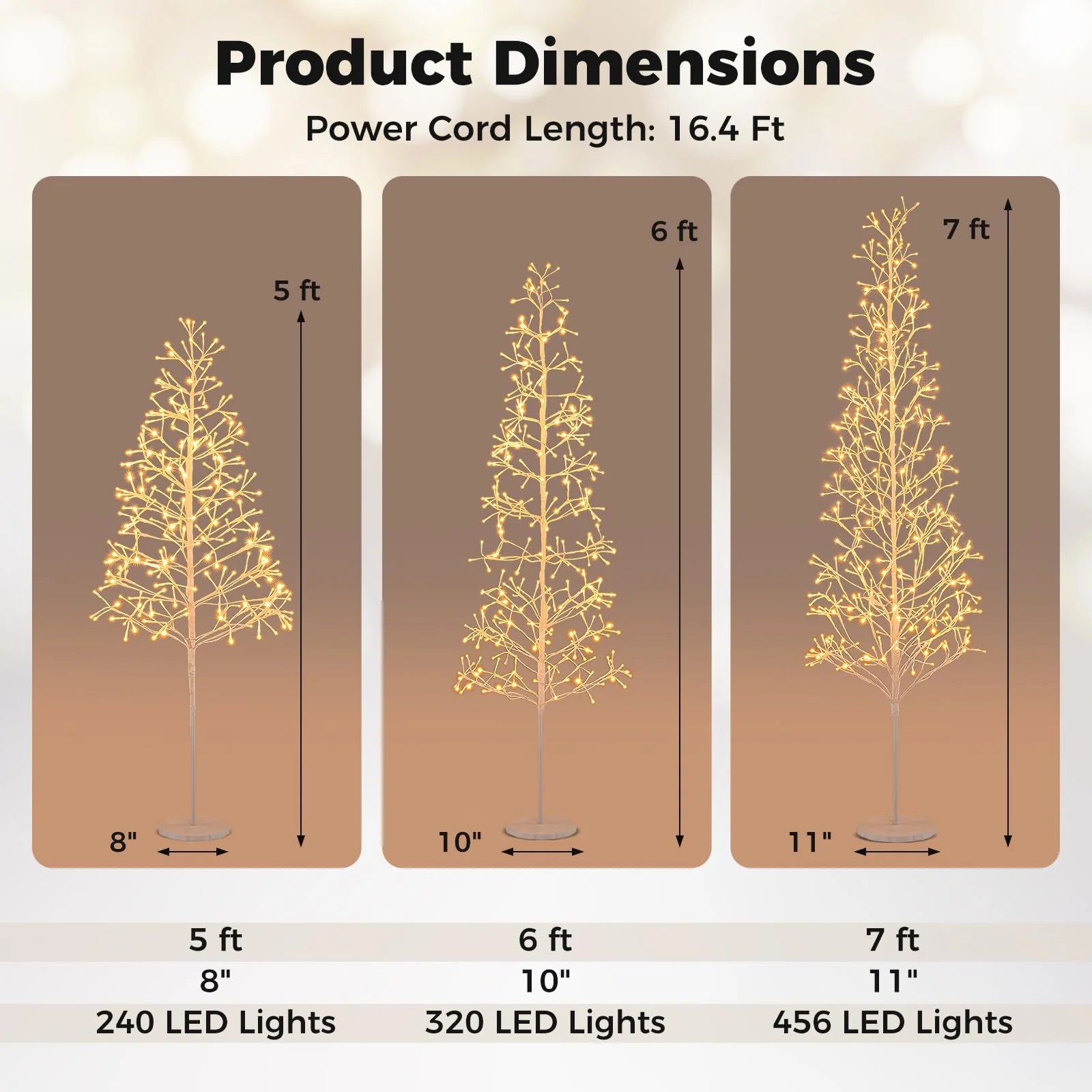 Tangkula Christmas Outdoor Lighted Birch Tree Pre-lit Decor with Warm White Light LED Lights
