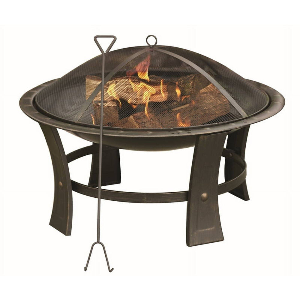 Living Accents Round Wood Fire Pit 29" Bronze Steel