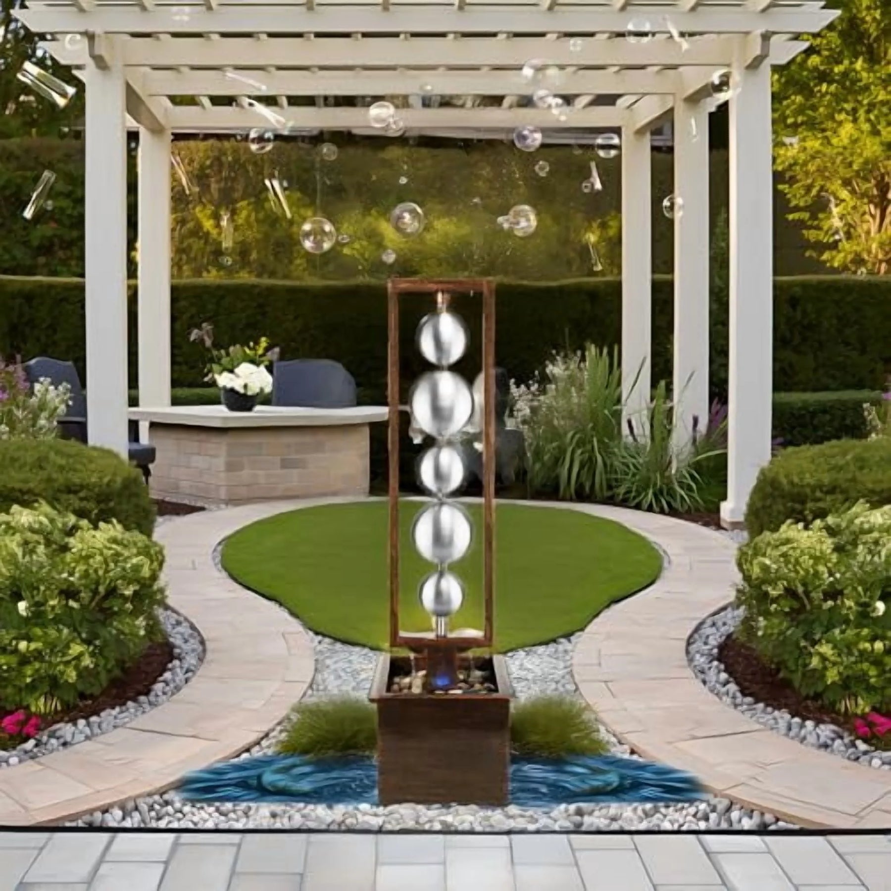 Ferrisland Outdoor Water Fountain with Pump, Relaxing Stainless Steel Geometric Sphere Freestanding Waterfall Fountains Modern Home Decor for Patio Garden Yard, Gift Idea, Bronze