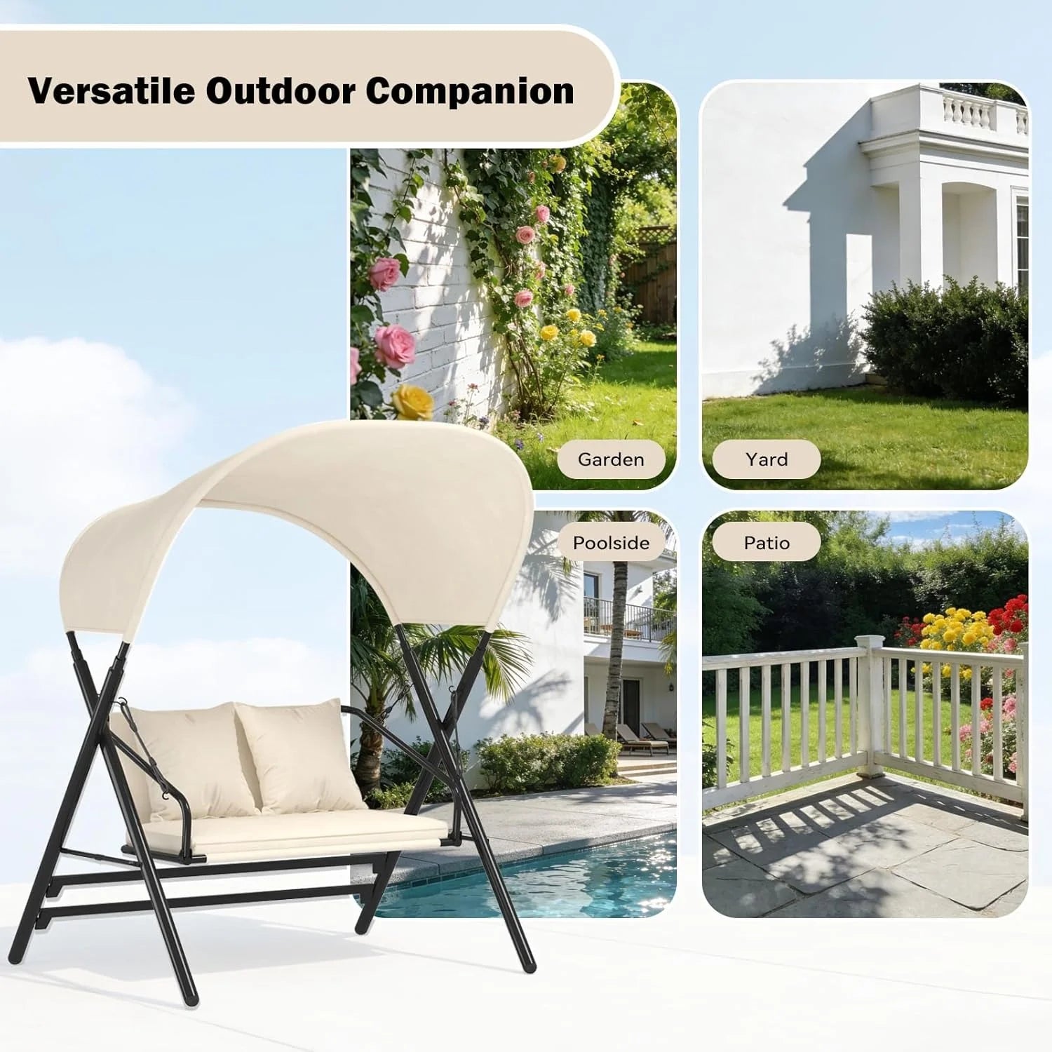 AECOJOY Outdoor Porch Swings for Adults 600LBS 2 Seat Patio Swings with Canopy