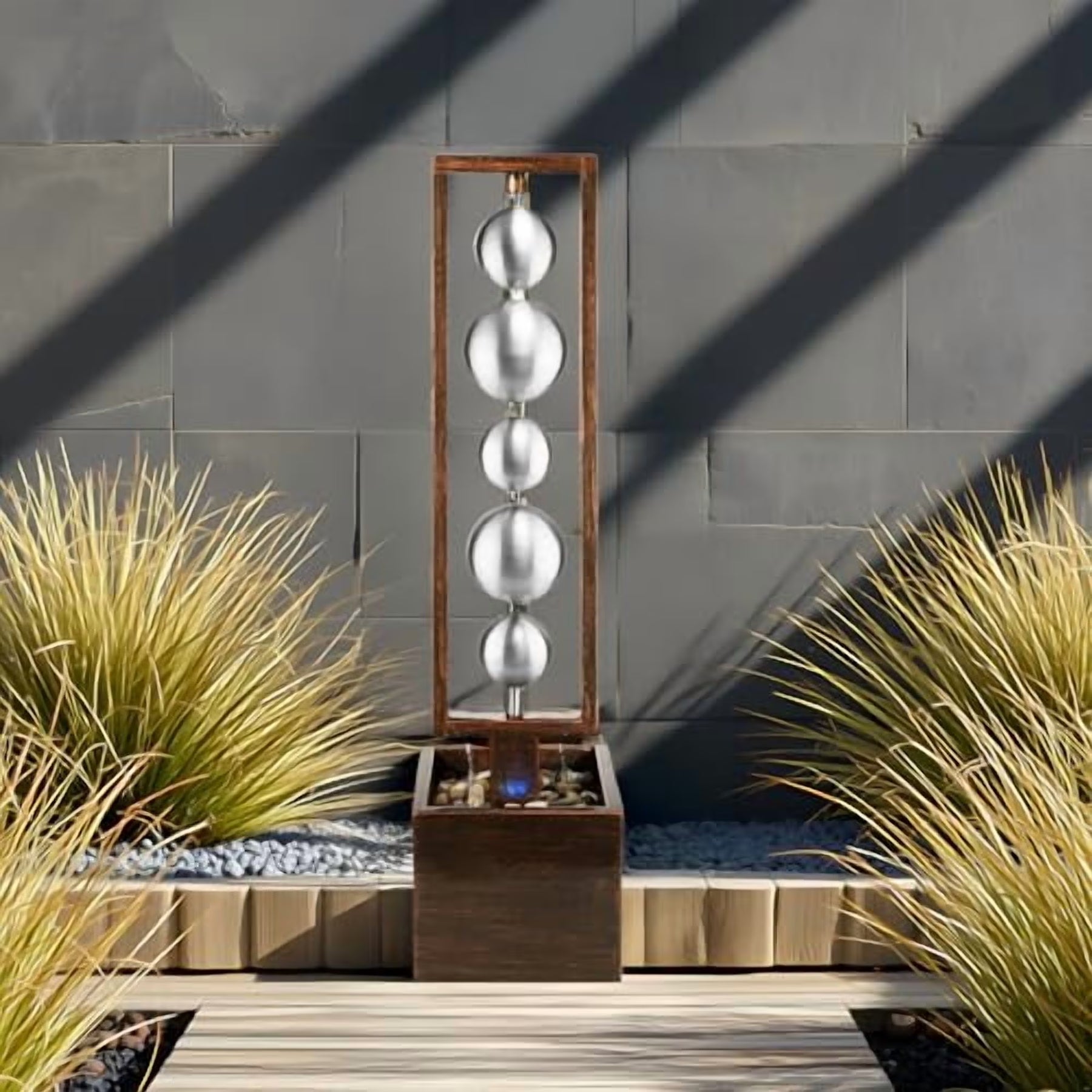 Ferrisland Outdoor Water Fountain with Pump, Relaxing Stainless Steel Geometric Sphere Freestanding Waterfall Fountains Modern Home Decor for Patio Garden Yard, Gift Idea, Bronze