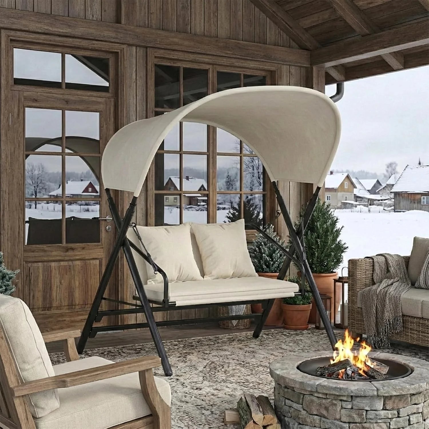 AECOJOY Outdoor Porch Swings for Adults 600LBS 2 Seat Patio Swings with Canopy